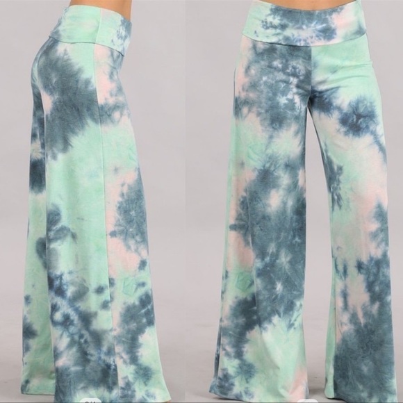 New! Plus Size Teal Multi Tie Dye Palazzo Pants - Picture 1 of 4